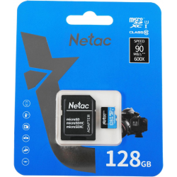 128 ГБ Карта памяти Netac P500 microSDXC (NT02P500STN-128G-R) чёрный + адаптер