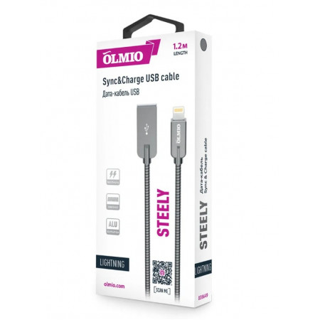 Кабель Lightning 8-pin - USB 2.0 Type-A Olmio Steely (38649) 1.2м серый