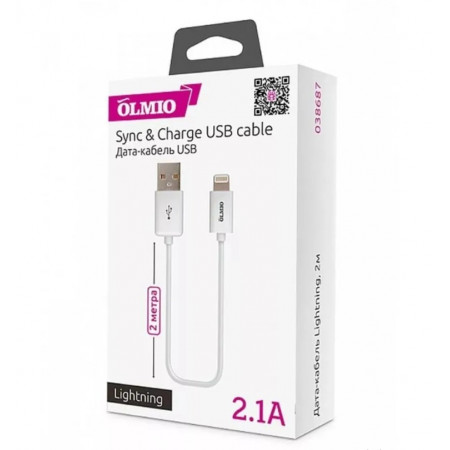 Кабель Lightning 8-pin - USB 2.0 Type-A Olmio 38687 2 м белый