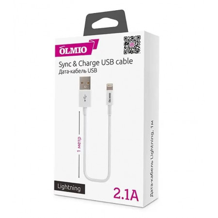 Кабель Lightning 8-pin - USB 2.0 Type-A Olmio 41666 1 м белый