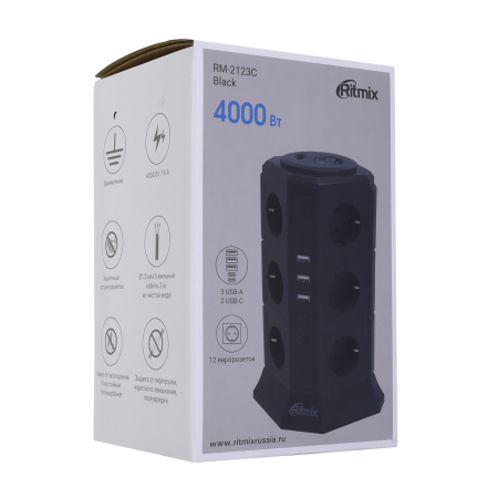 Сетевой фильтр Ritmix RM-2123C чёрный 2 м