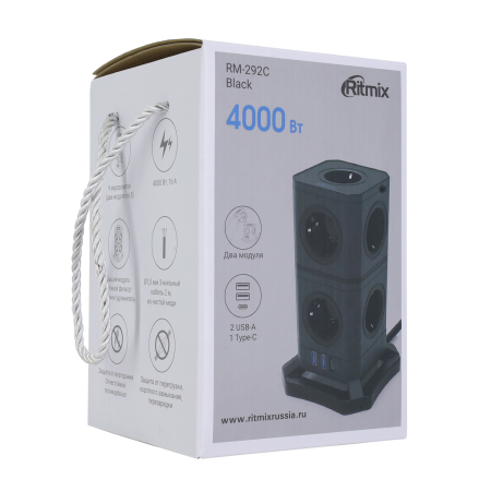 Сетевой фильтр Ritmix RM-292C чёрный 2 м