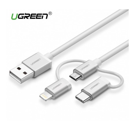 Переходник USB 2.0 Type-A - USB 2.0 Type-C + micro USB + Lightning 8-pin MFI Ugreen US186 (50203) 0.15 м серебристый