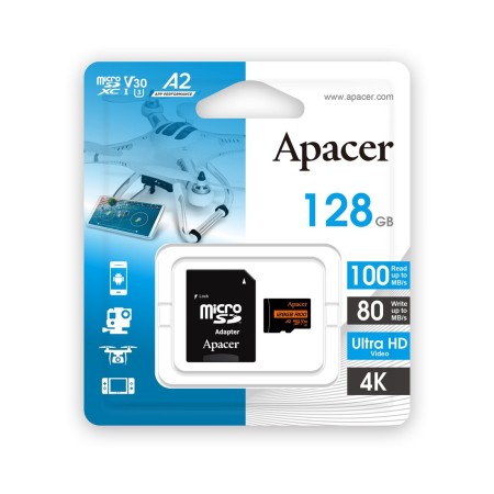 128 ГБ Карта памяти Apacer microSDXC (AP128GMCSX10U8-R) чёрный + адаптер
