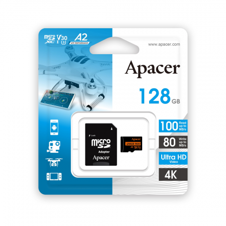 128 ГБ Карта памяти Apacer AP128GMCSX10U8-R microSDXC чёрный + адаптер