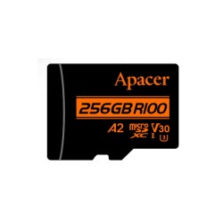 256 ГБ Карта памяти Apacer U3 V30 A2 microSDXC (AP256GMCSX10U8-R) черный + адаптер