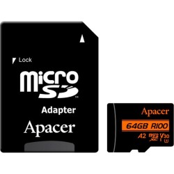 64 ГБ Карта памяти Apacer U3 V30 A2 microSDXC (AP64GMCSX10U8-R) черный + адаптер