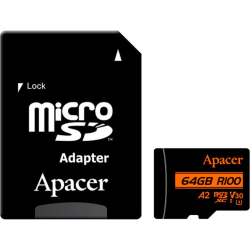 64 ГБ Карта памяти Apacer microSDXC (AP64GMCSX10U8-R) чёрный + адаптер