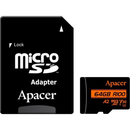 64 ГБ Карта памяти Apacer microSDXC (AP64GMCSX10U8-R) чёрный + адаптер