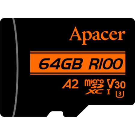 64 ГБ Карта памяти Apacer microSDXC (AP64GMCSX10U8-R) чёрный + адаптер