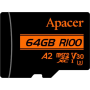 64 ГБ Карта памяти Apacer microSDXC (AP64GMCSX10U8-R) чёрный + адаптер