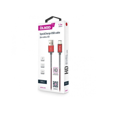 Кабель USB Type-C - USB 2.0 Type-A Olmio HD (38839) 1.2 м красный