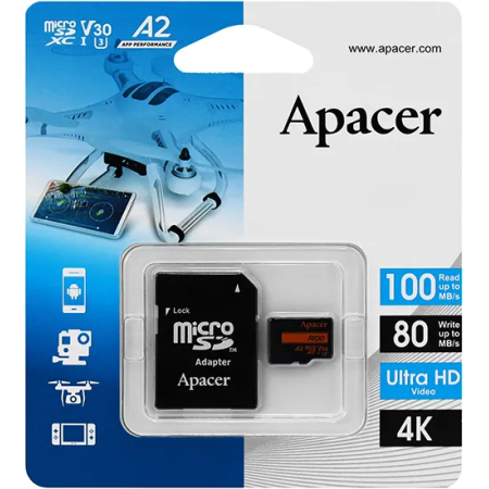 512 ГБ Карта памяти Apacer microSDXC (AP512GMCSX10U8-R) чёрный + адаптер