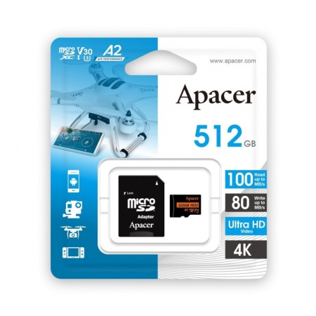512 ГБ Карта памяти Apacer microSDXC (AP512GMCSX10U8-R) чёрный + адаптер