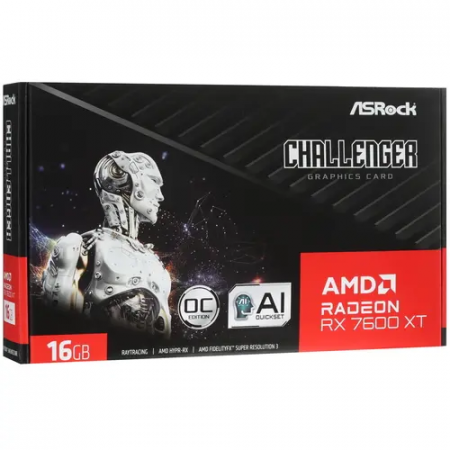 Видеокарта ASRock AMD Radeon RX 7600 XT Challenger OC (RX7600XT CL 16GO) черный