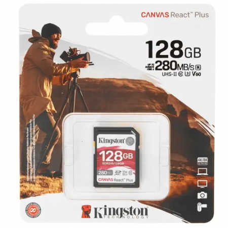 128 ГБ Карта памяти Kingston Canvas React Plus V60 SDXC (SDR2V6/128GB) черный