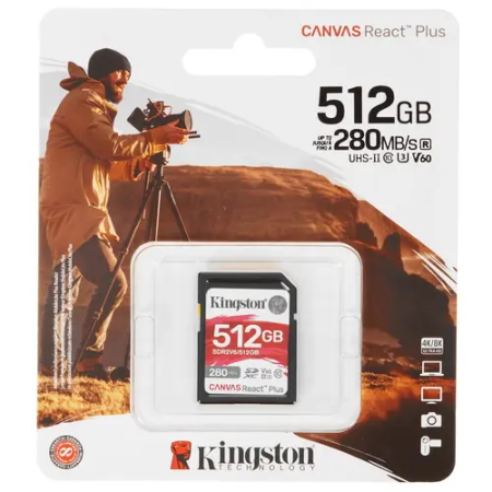 512 ГБ Карта памяти Kingston Canvas React Plus V60 SDXC (SDR2V6/512GB) чёрный