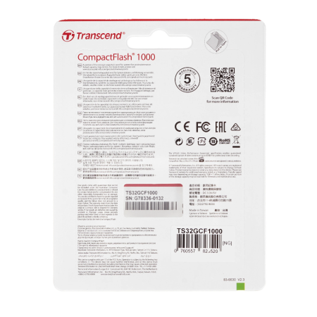 32 ГБ Карта памяти Transcend Ultimate CF (Compact Flash) (TS32GCF1000) чёрный