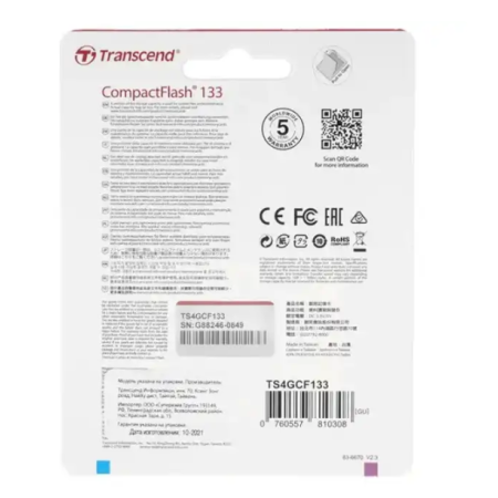 4 ГБ Карта памяти Transcend CF (Compact Flash) (TS4GCF133) чёрный