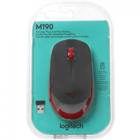 Мышь беспроводная Logitech M190 (910-005908/910-005926) красный/чёрный