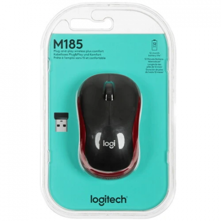 Мышь беспроводная Logitech M185 (910-002237) чёрно-красный