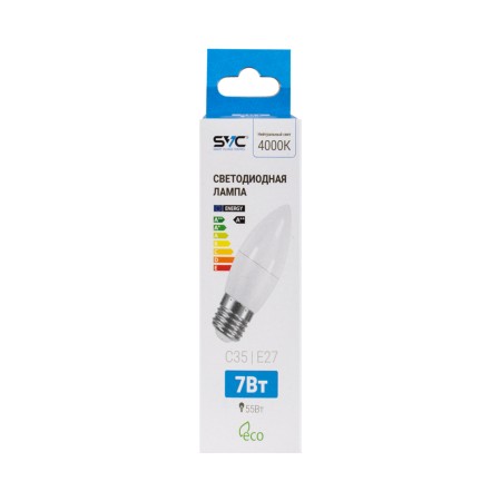 Лампочка SVC LED C35-7W-E27-4000K белый