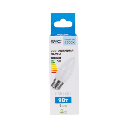 Лампочка SVC LED C35-9W-E27-6500K белый