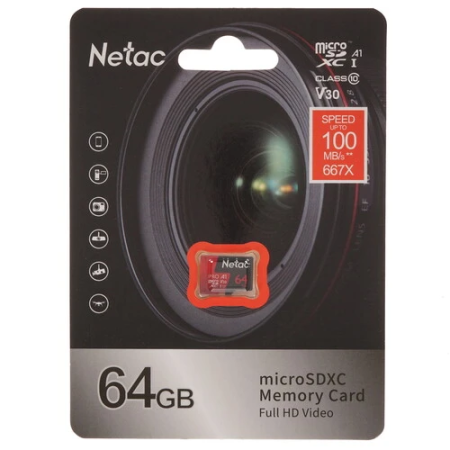 64 ГБ Карта памяти Netac P500 Extreme Pro microSDXC (NT02P500PRO-064G-S) чёрный