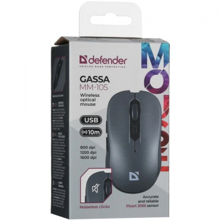 Мышь беспроводная Defender Gassa MM-105 (52104) серый