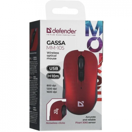 Мышь беспроводная Defender Gassa MM-105 (52103) красный