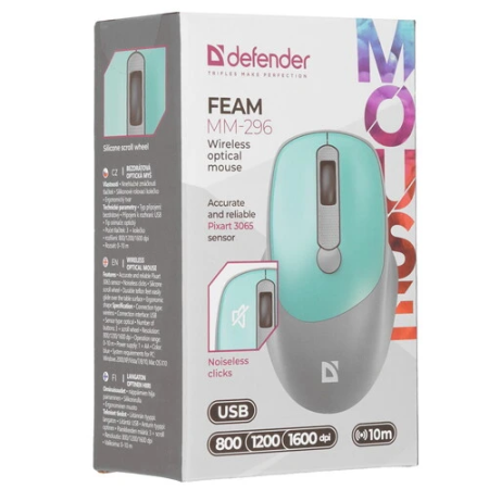 Мышь беспроводная Defender Feam MM-296 (52294) серый