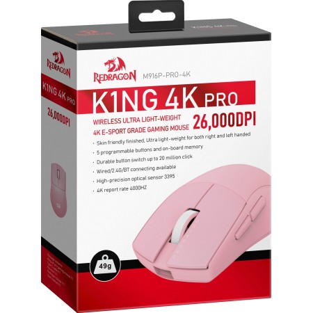 Мышь беспроводная + проводная Redragon K1NG 4K PRO (72213) розовый