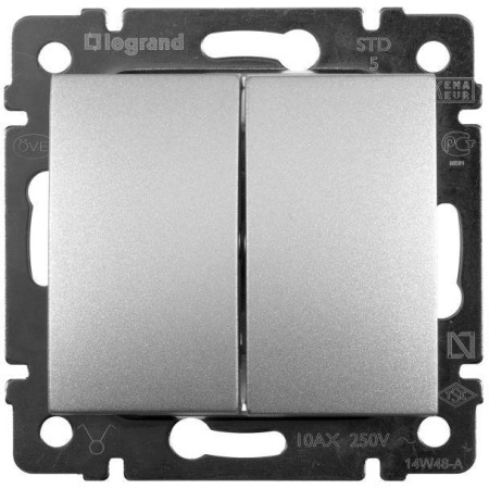 Выключатель Legrand VLN двухклавишный (770105) 2х клавишный алюминиевый