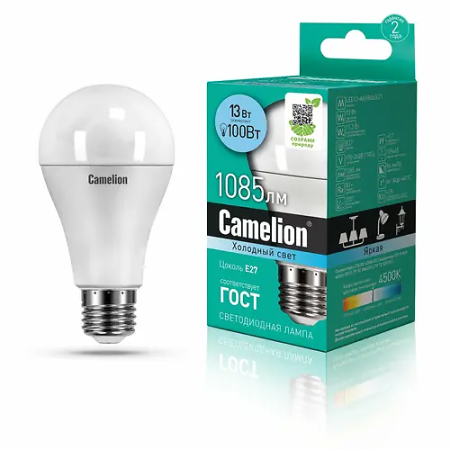 Эл. лампа светодиодная Camelion LED13-A60/845/E27 (LED13-A60/845/E27) матовая белая