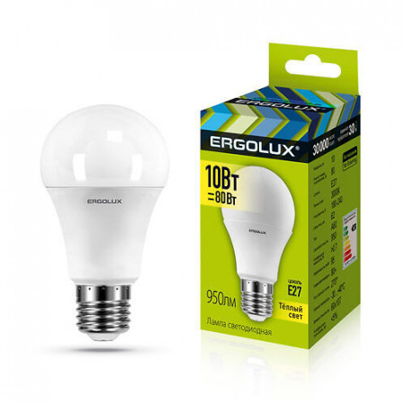 Эл. лампа светодиодная Ergolux LED-A60-10W-E27-3K (LED-A60-10W-E27-3K) белый
