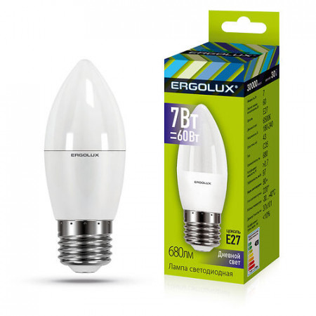 Эл. лампа светодиодная Ergolux LED-C35-7W-E27-6K (LED-C35-7W-E27-6K) белый