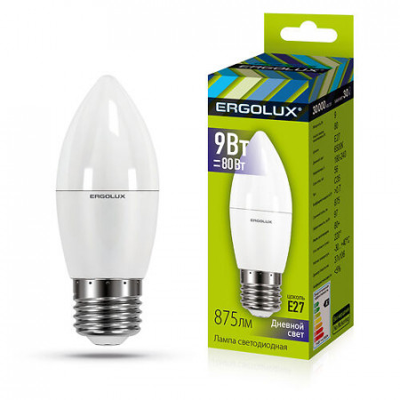 Эл. лампа светодиодная Ergolux LED-C35-9W-E14-6K (LED-C35-9W-E14-6K) белый