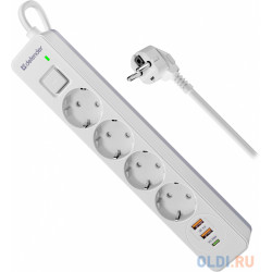 Сетевой фильтр Defender DFS 143 (99434) белый 3 м