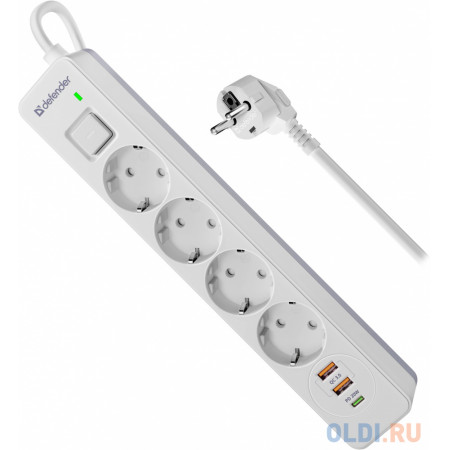 Сетевой фильтр Defender DFS 143 (99434) белый 3 м