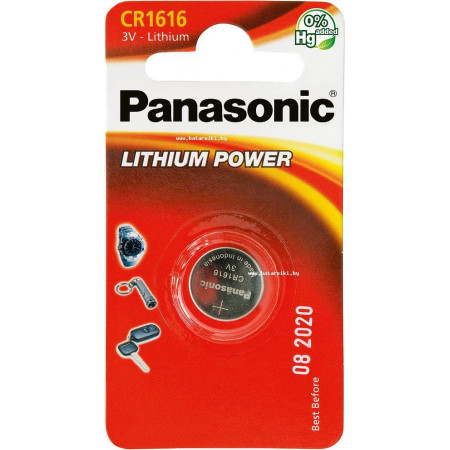 Батарейка PANASONIC CR-1616/1B дисковая [CR-1616/1B] (CR-1616EL/1B) 1шт серебристый