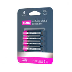 Батарейка Olmio LR03 ААА [LR03] (42878) 4 шт розовый/синий