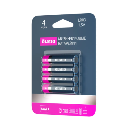 Батарейка Olmio LR03 ААА [LR03] (42878) 4 шт розовый/синий