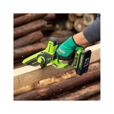 Аккумуляторная цепная пила Greenworks G24MCS10K2 (2008207UA) зеленый С АККУМУЛЯТОРАМИ