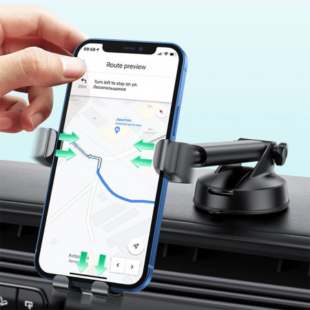 Держатель для телефона Ugreen LP200 Gravity Phone Holder with Suction Cup (60990B) черный