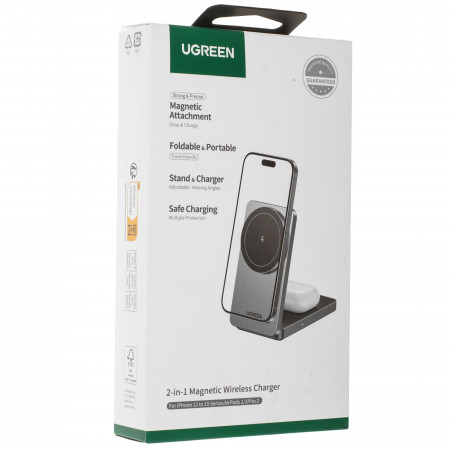Беспроводное зарядное устройство Ugreen W528 for Apple Iphone/AirPods (45056) серый