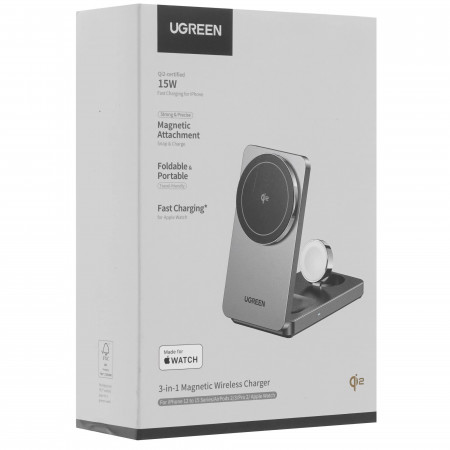 Беспроводное зарядное устройство Ugreen W707 for Apple Iphone/AirPods/Watch (45025) серый