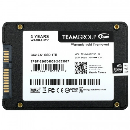1000 ГБ SSD TeamGroup CX2 2.5” SATA3 R540Mb/s W490MB/s T253X6001T0C101 черный