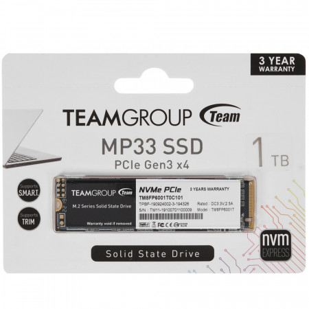1000 ГБ SSD TeamGroup MP33 M.2 NVMe R1800Mb/s W1500MB/s TM8FP6001T0C101 черный