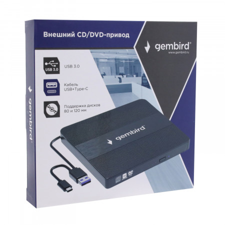 Внешний оптический привод Gembird DVD-USB-03C черный