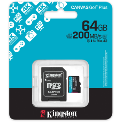 64 ГБ Карта памяти Kingston Canvas Go! Plus microSDXC (SDCG4/64GB) черный + адаптер